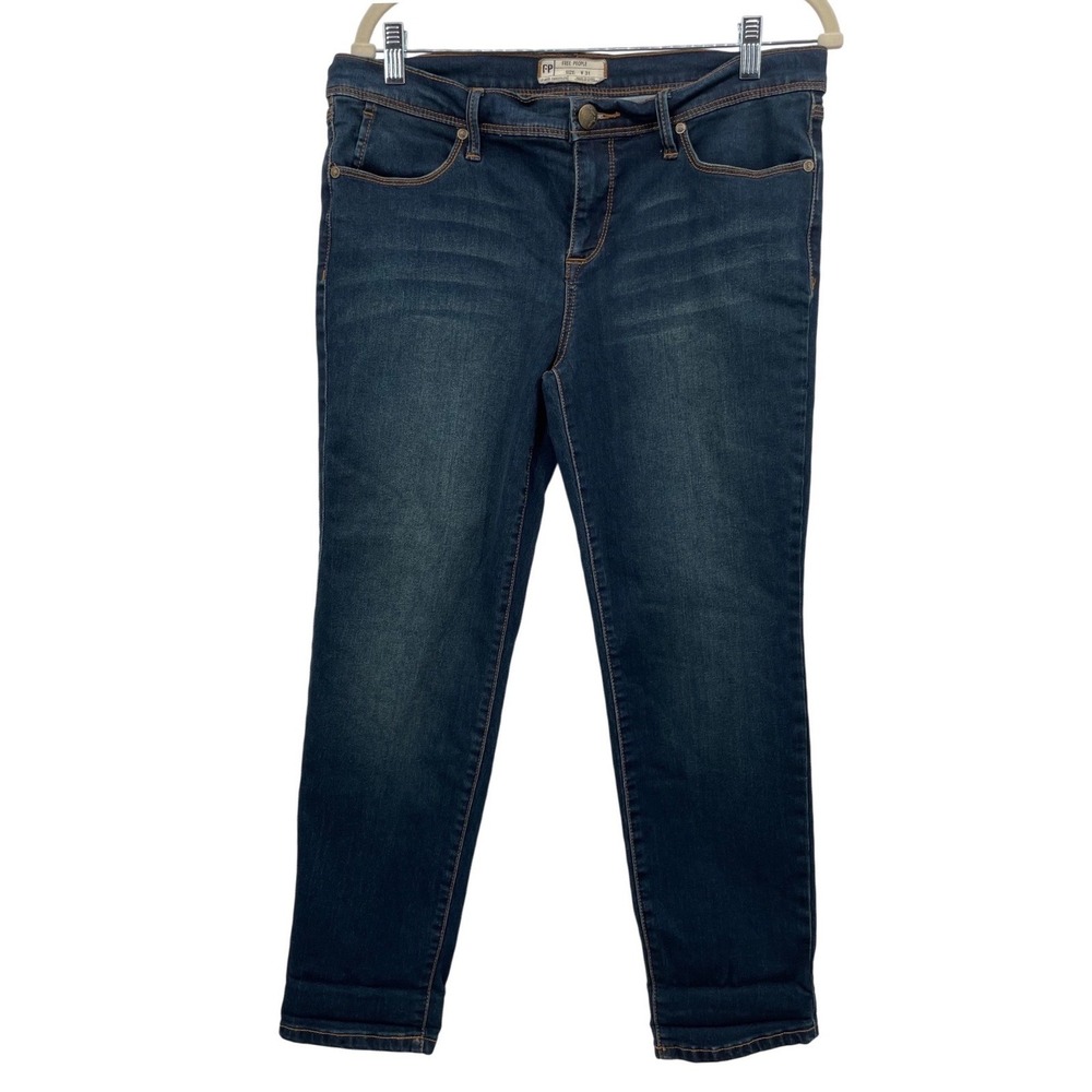 Free People Skinny Jeans Women Size 31 Dark Wash Blue Mid Rise Stretch Denim